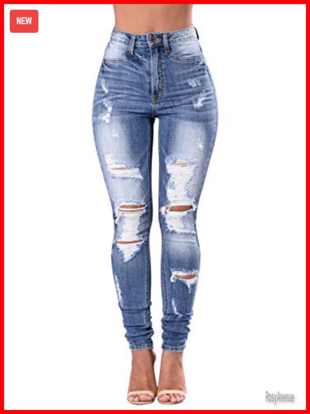 High Waisted Ripped Skinny Stretch Jeans Distressed Butt Lifting Denim Pants